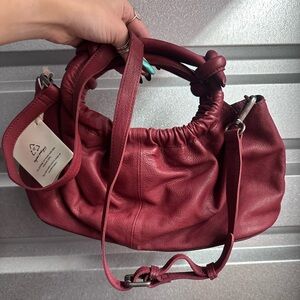 Free People Head Over Heels Red Wine Leather Convertible Crossbody NWT $128